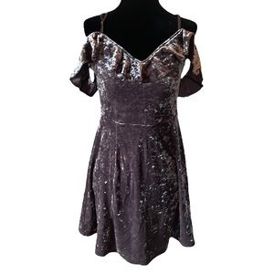 American Eagle Dress Silver Purple M Medium Ruffle Juniors Crushed Velvet Formal